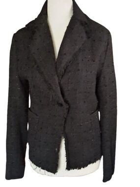 NWOT Anne Carson Silk Blend Black Tweed Blazer - Frayed Edge Accent Jacket